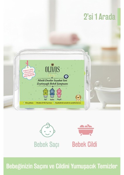 Baby Minik Dostlar Seyahat Seti | %100 Doğal Zeytinyağlı, Nazik ve Göz Yakmayan Bebek Saç ve Vücut Şampuanı (3×89 Ml) modelleri