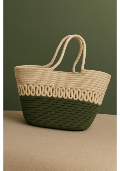 Halat Örgü Hasır Çevre Dostu Şık Çift Renkli Büyük Boy Plaj Çantası Kadın El ve Omuz Çantası fiyatları