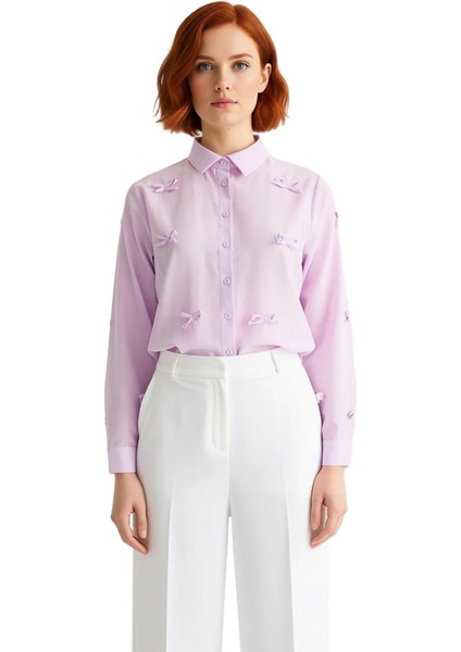 Kadın Dokuma Gömlek Fiyonk Detayları Ile Günlük ve Özel Anlarınıza Zarafet Katın Dayanıklı