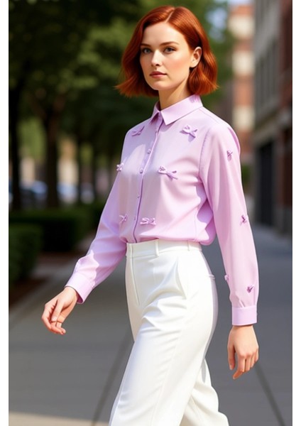 Kadın Dokuma Gömlek Fiyonk Detayları Ile Günlük ve Özel Anlarınıza Zarafet Katın Dayanıklı indirimleri