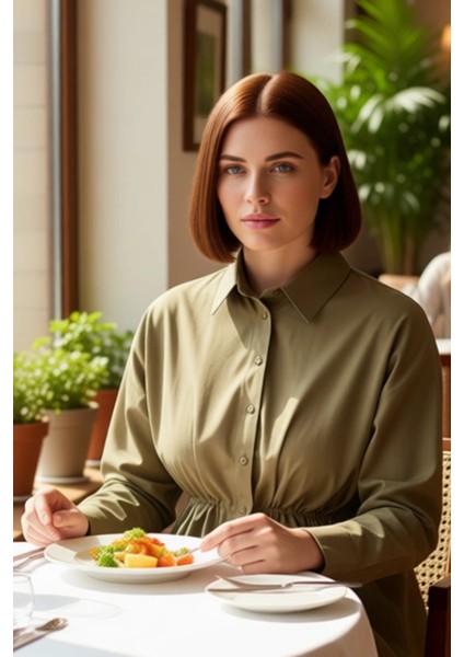 Kadın Büzgülü Bel Detaylı Uzun Kollu Dokuma Gömlek Büyük Beden Şık ve Rahat Günlük Kullanım fiyatları