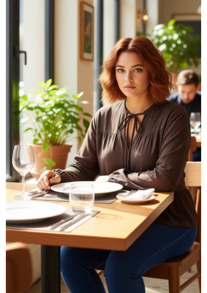 Kadın Bağlamalı V Yaka Uzun Kollu Dokuma Bluz Rahat Kesim Dokulu Kumaş Günlük Stil Estetik fiyatları