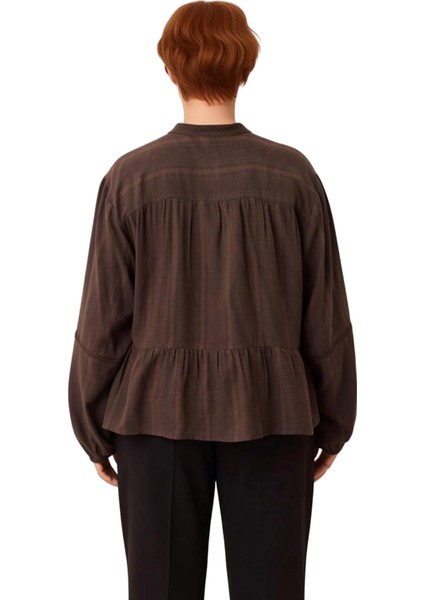 Kadın Bağlamalı V Yaka Uzun Kollu Dokuma Bluz Rahat Kesim Dokulu Kumaş Günlük Stil Estetik indirimleri