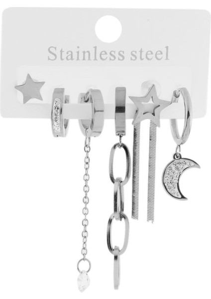 Çelik Altılı Küpe Silver