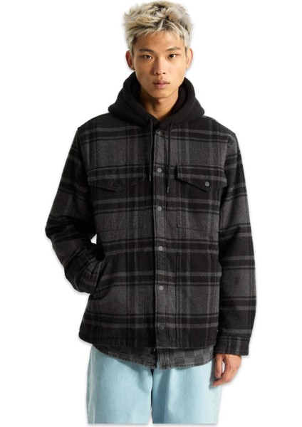VN000P7V Piedmont Hooded Plaid Shacket Siyah Erkek Ceket