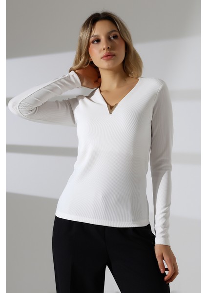 Gold Aksesuarlı Uzun Kollu Şık Bluz fiyatları