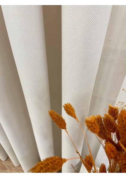 Keten Krem Rengi 1/3 Sık Pile Kalın Tek Kanat Fon Perde