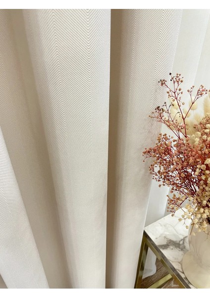 Keten Krem Rengi 1/3 Sık Pile Kalın Tek Kanat Fon Perde modelleri