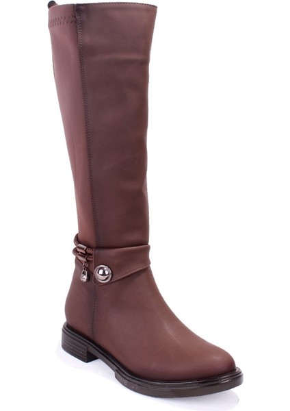 DZA07-43621911 Kahve Günlük Streçli Düz Topuk Kadın Çizme