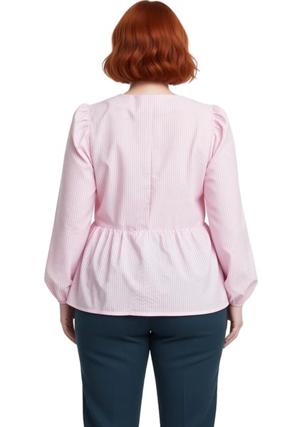 Çizgili Fiyonk Detaylı Dokuma Gömlek Kadın Fonksiyonel Dayanıklı Kaliteli Konforlu Estetik indirimleri