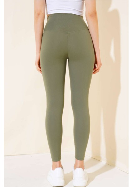 Kadın Yeşil Tayt – Içi Şardonlu, Yüksek Bel, Kışlık ve Sıcak Tutucu Spor Tayt