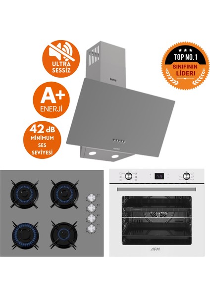 ve Afm Tech Markalı / Gıva Antrasit & Beyaz Sessiz Ankastre Set (D088-SA + FM2210 + FM7701 )