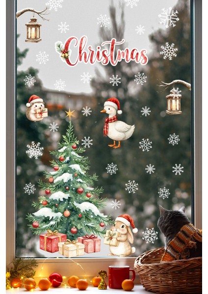 Christmas Yılbaşı Cam Sticker Seti 50 Parça – Çift Taraflı Baskı, Suya Dayanıklı, Kar Tanesi Figürler fırsatları