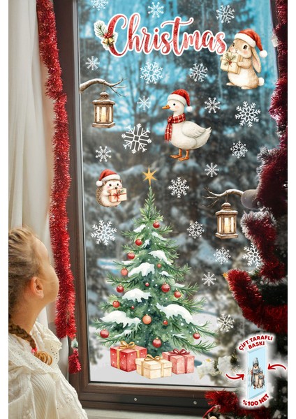 Christmas Yılbaşı Cam Sticker Seti 50 Parça – Çift Taraflı Baskı, Suya Dayanıklı, Kar Tanesi Figürler indirimleri