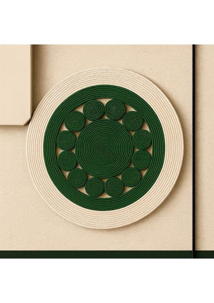 Jutella Jüt Bej-Siyah Ortası Kurabiyeli Yuvarlak Modern Salon Banyo Kilim Halı Paspas Yolluk indirimleri