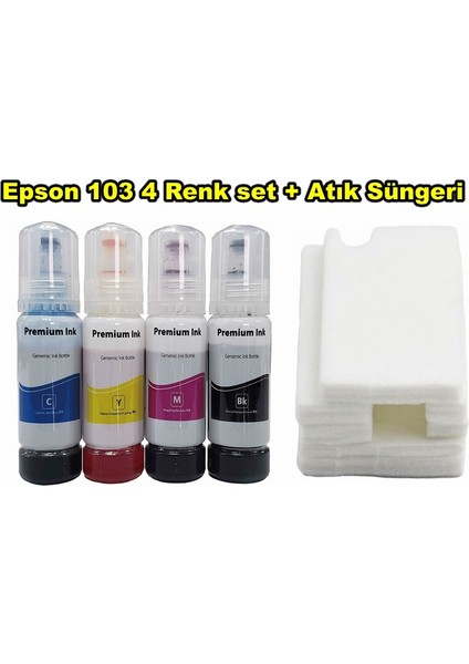 Epson 103 L3250 4 Renk Muadil Mürekkep Seti + Yazıcı Atık Ped Tankı Süngeri Waste Ink Ped
