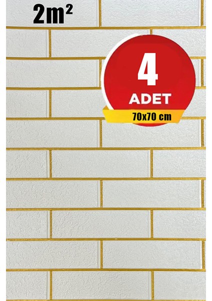 4 Adet, 70X70CM 0,50M² Gold Beyaz Dekoratif Kendinden Yapışkanlı Tuğla Kesme Estetik 3D Duvar Paneli Köpük -1211