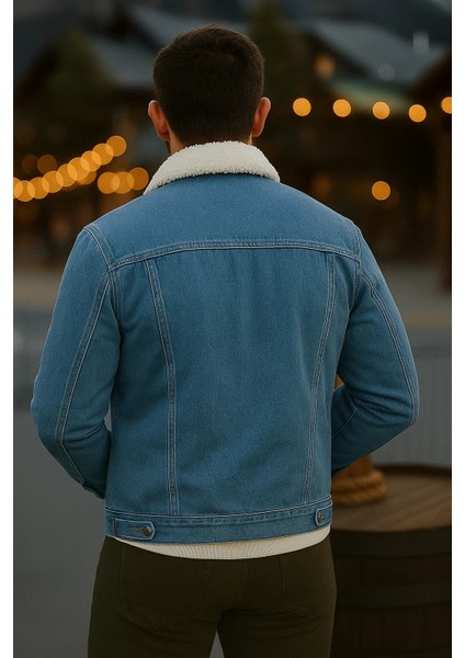 Erkek Kışlık Kalın Günlük Içi Kürk A.mavi Kot Ceket