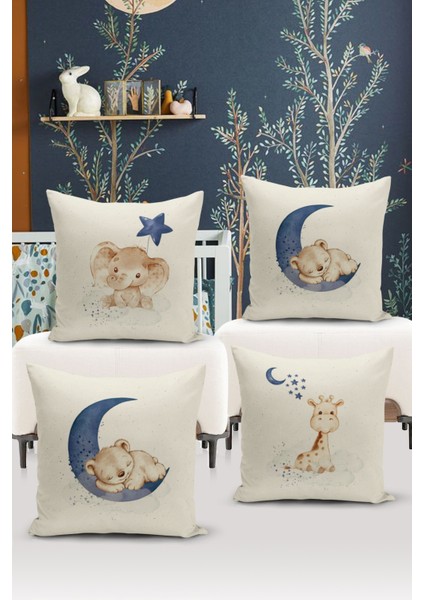 4'lü Kırlent Kılıf Seti Çocuk Bebek Odası Dijital Baskılı