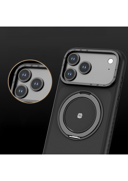 iPhone 17 Pro Max Uyumlu Kılıf M-Safe Şarj Özellikli Metal Standlı Lenyes CK225 Kevlar Kapak Siyah fiyatları