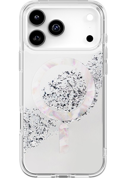 iPhone 17 Pro Max Uyumlu Kılıf M-Safe Şarj Parlak Kristal Desenli Coehl Crystelle Kapak Gümüş