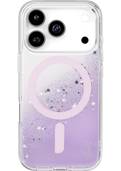 iPhone 17 Pro Uyumlu Kılıf M-Safe Şarj Özellikli Yıldız Simli Arka Yüzey Coehl Lyra Kapak Mor