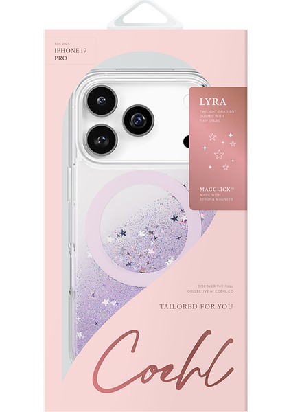 iPhone 17 Pro Uyumlu Kılıf M-Safe Şarj Özellikli Yıldız Simli Arka Yüzey Coehl Lyra Kapak Mor modelleri