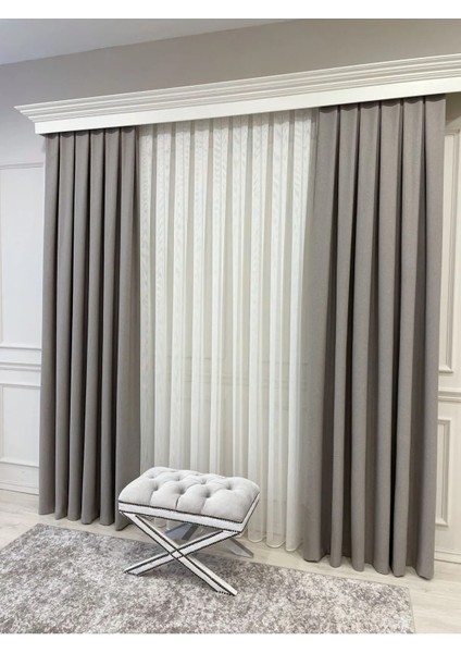 Keten Taş Rengi 1/3 Sık Pile Kalın Tek Kanat Fon Perde fırsatları