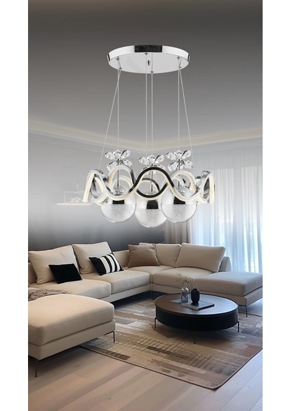 Orkide Krom Renkli 3'lü Toplu 3 Renk Kumandalı Modern Ledli Avize fiyatları