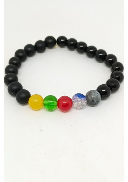 Doğal Taşlı (Siyah Oniks, Yeşim, Akik, Ametist, Dumanlı Kuvars) Çakra Bileklik