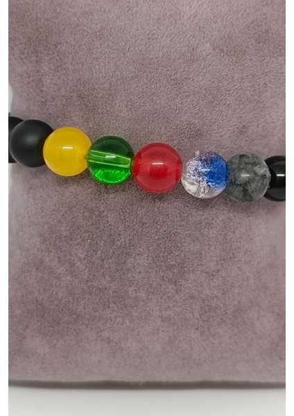 Doğal Taşlı (Siyah Oniks, Yeşim, Akik, Ametist, Dumanlı Kuvars) Çakra Bileklik modelleri