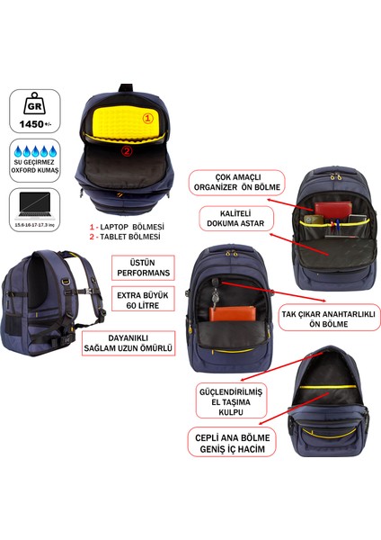 17,3 Inç Laptop Sırt Çantası 60 Litre Su Geçirmez Kumaş Darbe Emici Koruma Dada 09 modelleri