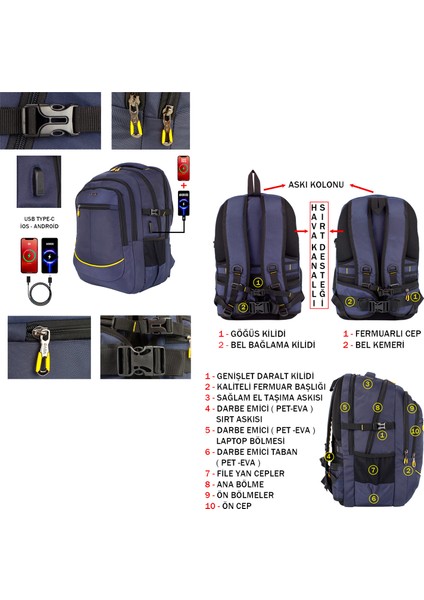 17,3 Inç Laptop Sırt Çantası 60 Litre Su Geçirmez Kumaş Darbe Emici Koruma Dada 09 indirimleri