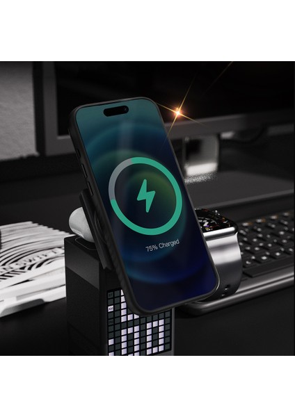 iPhone 17 Pro Max Uyumlu Kılıf M-Safe Şarj Özellikli Metal Standlı Lenyes CK225 Kevlar Kapak Siyah fırsatları