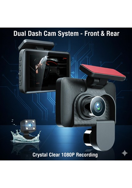 Araç Içi 3 Kamera 1080P Full Hd Kayıt Cihazı Wdr G-Sensor 5mp Geniş Ekran Dashcam
