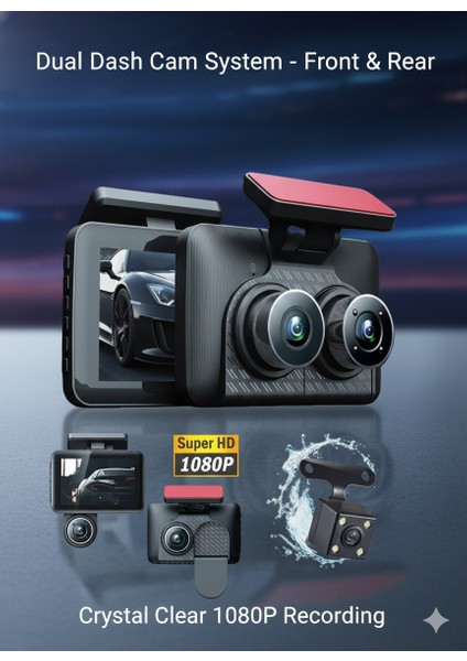 Araç Içi 3 Kamera 1080P Full Hd Kayıt Cihazı Wdr G-Sensor 5mp Geniş Ekran Dashcam modelleri