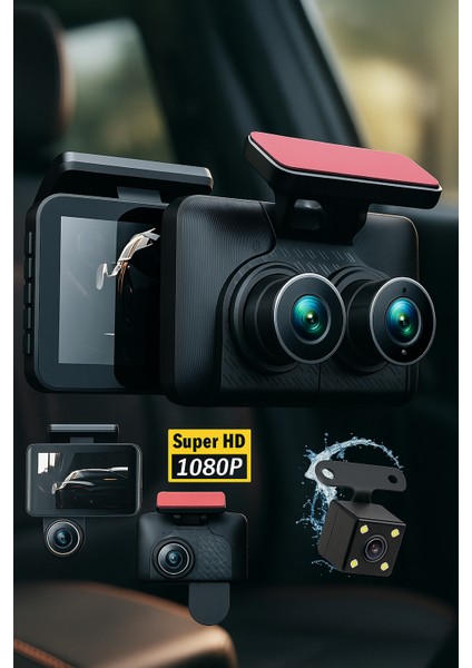 Araç Içi 3 Kamera 1080P Full Hd Kayıt Cihazı Wdr G-Sensor 5mp Geniş Ekran Dashcam fırsatları