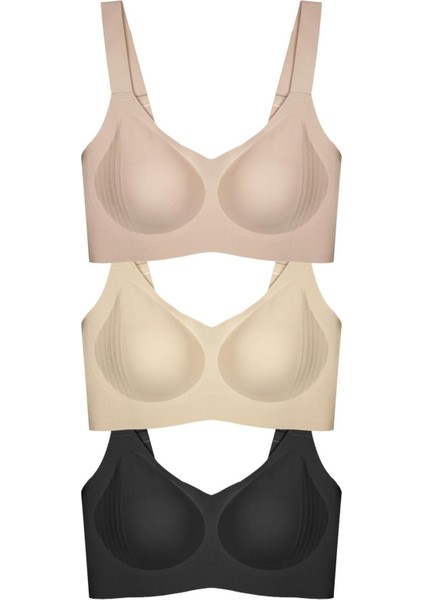 Lazer Kesim Dikişsiz Sütyen Büyük Beden Hayalet Sütyen Ayarlanabilir Askılı Agraflı - 3'lü Paket