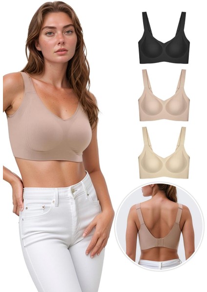 Lazer Kesim Dikişsiz Sütyen Büyük Beden Hayalet Sütyen Ayarlanabilir Askılı Agraflı - 3'lü Paket modelleri