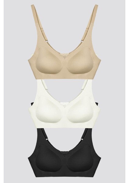 Lazer Kesim Dikişsiz Çıkarılabilir Pedli Hayalet Sütyen Dantel Detay Ayarlanabilir Askı - 3'lü Paket