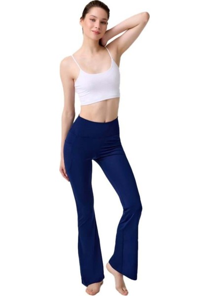 Füme Yüksek Bel Çift Cepli Ispanyol Paça Kadın Tay