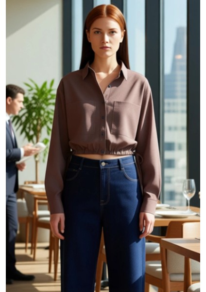 Kadın Ekoseli Büzgülü Crop Gömlek Fonksiyonel Dayanıklı Kaliteli Konforlu Estetik Premium Şık modelleri