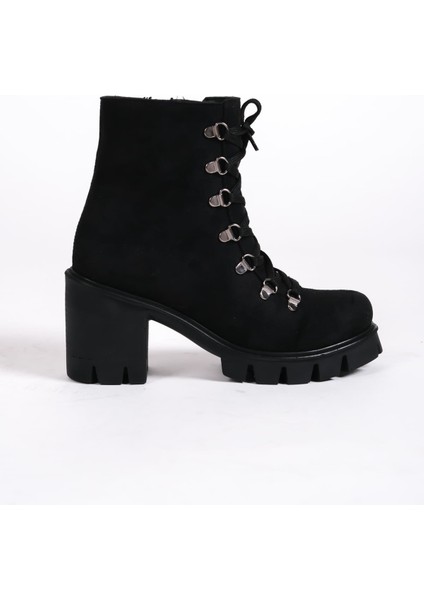 Joss Bağcıklı Fermuarlı Ortopedik Taban Suya ve Soğuğa Dayanıklı Topuklu Süet Kadın Bot St Siyah modelleri