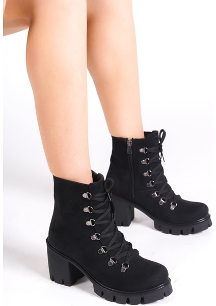 Joss Bağcıklı Fermuarlı Ortopedik Taban Suya ve Soğuğa Dayanıklı Topuklu Süet Kadın Bot St Siyah fırsatları