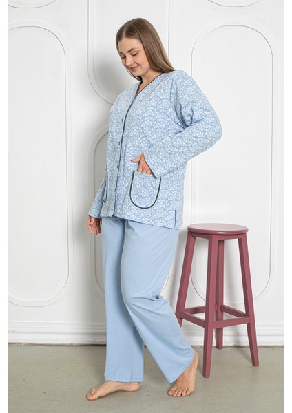 %100 Pamuklu Uzun Kollu Boydan Düğmeli Büyük Beden Kadın Pijama Takımı 206 fiyatları