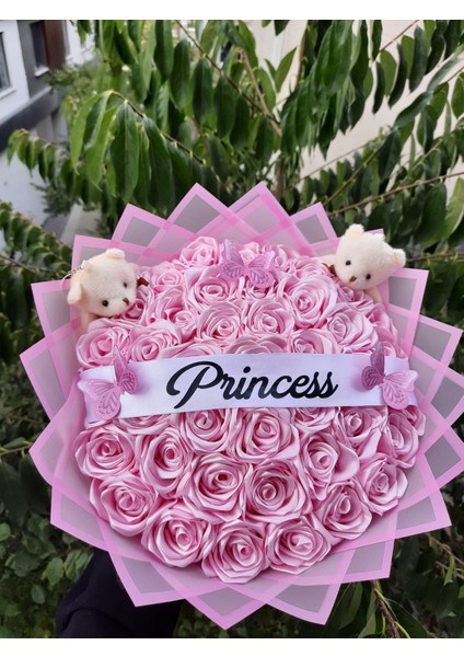 41 Li LED Işıklı Solmayan Gül Buketi Pembe Gül Dışı Pembe - Şerit Yazılı - Kelebekli - Ayıcıklı fiyatları