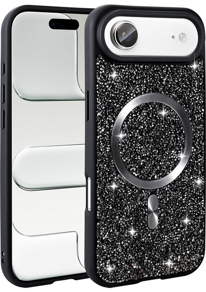 iPhone 17 Air Kılıf Pırlanta Tasarımlı M-Safe Şarj Özellikli Zore Mozaik Silikon Kapak - Titanyum-Gr indirimleri