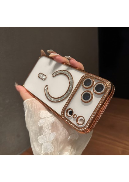 Iphone 17 Pro Uyumlu Şeffaf Taşlı Magsafe Özellikli Kılıf