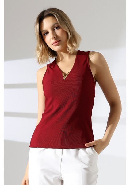 Gold Aksesuarlı Kolsuz Bluz modelleri