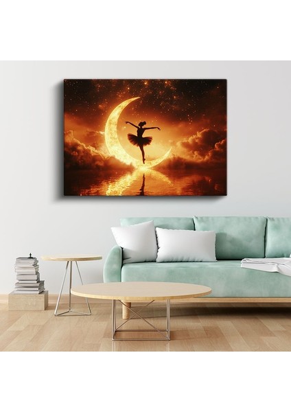 Ay Dansçısı - Altın Işıkta Süzülen Balet Silüeti Kanvas Tablo